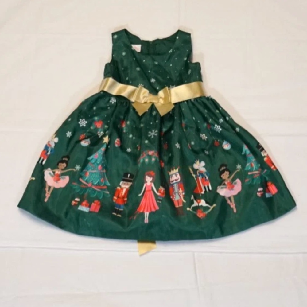 Bonnie Jean Christmas Dress Nutcracker Green Velvet Baby Girls 3T